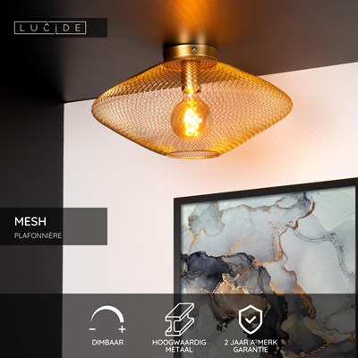Lucide MESH - Plafonnière - Ø 45 cm - 1xE27 - Mat Goud / Messing